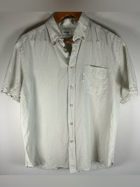 Faconnable Club Men’s Button Down Shirt Size L Linen Blend Beige SS Poland EUC